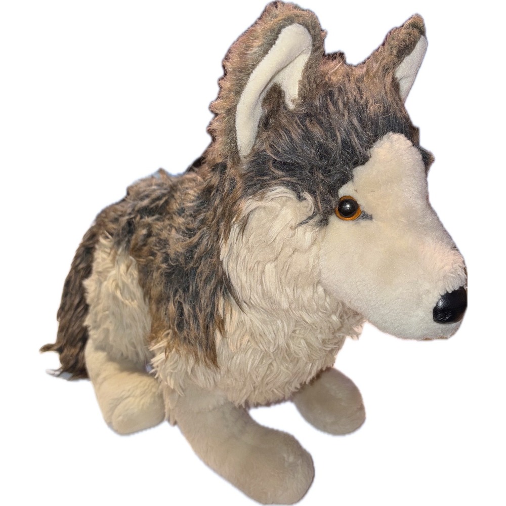 Douglas Smoke Wolf Amber Eyes Plush Grey Brown Faux Fur 22" L 15" H #1845 Rare